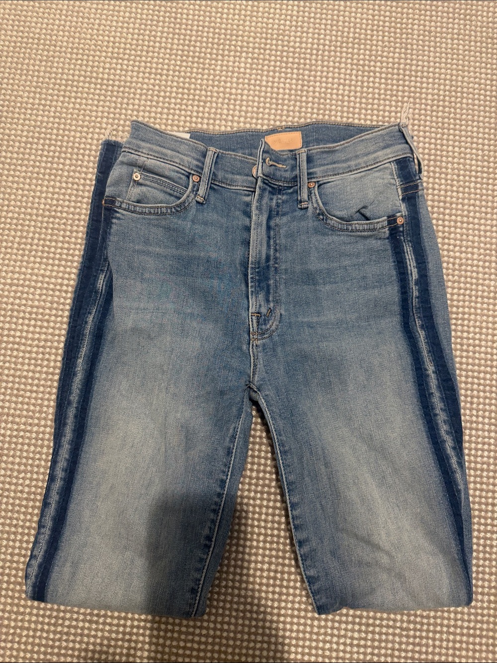 MOTHER Light Blue Straight-Leg Jeans with Dark Side Stripe